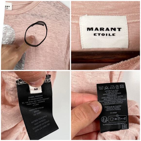 Isabel Marant Étoile Pink 100% Linen Graphic Logo T-Shirt Size M - Picture 7 of 10